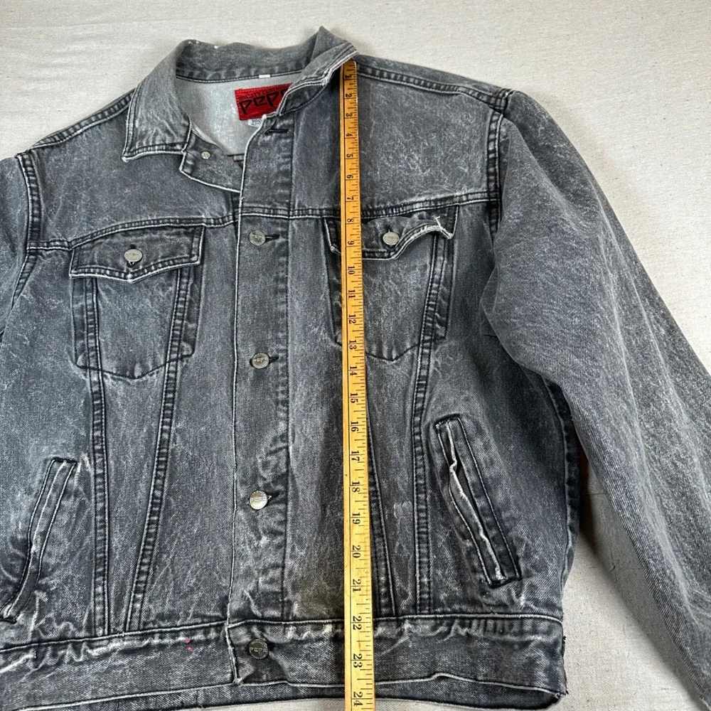 Vintage black Acid Wash Denim Jacket Distressed Trucker grunge 90s Pepe jeans‎